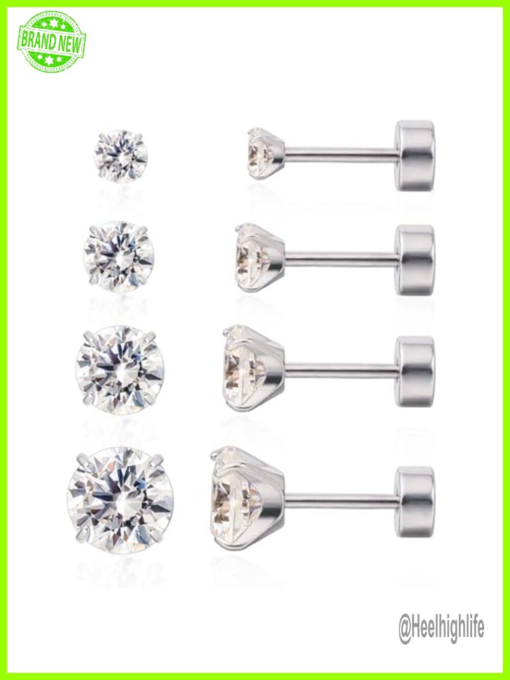 Titanium Flat Back Stud Earrings Set Hypoallergenic Screw Back 4 Pairs